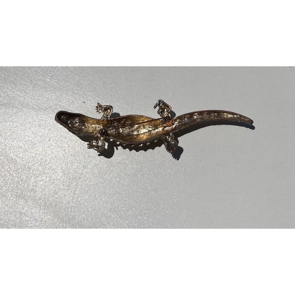 Vintage Alligator Stone Brooch Pendant Gold Tone Pin Women’s Sz 5” RARE - Picture 7 of 8